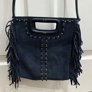 Maje Navy Fringe Crossbody Bag suede